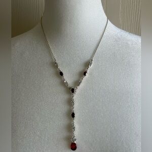 Elegant Sterling Silver Red Garnet & CZ Necklace